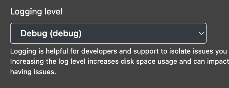 Debug logging setting